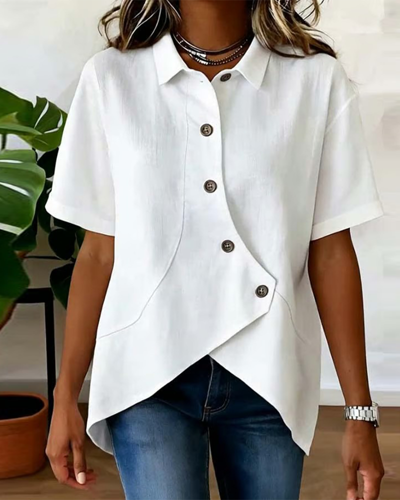Vittoria | Chemisier Asymétrique en Coton-Lin à Boutons