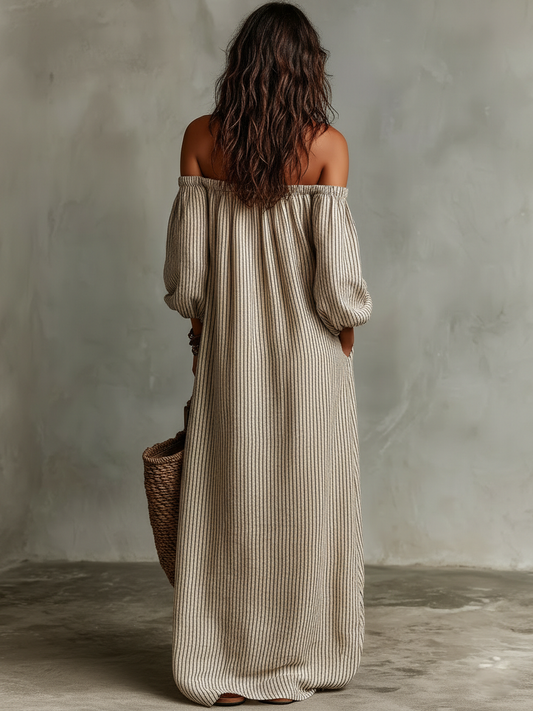 Carmen | Robe Longue en Coton et Lin Épaules Dénudées