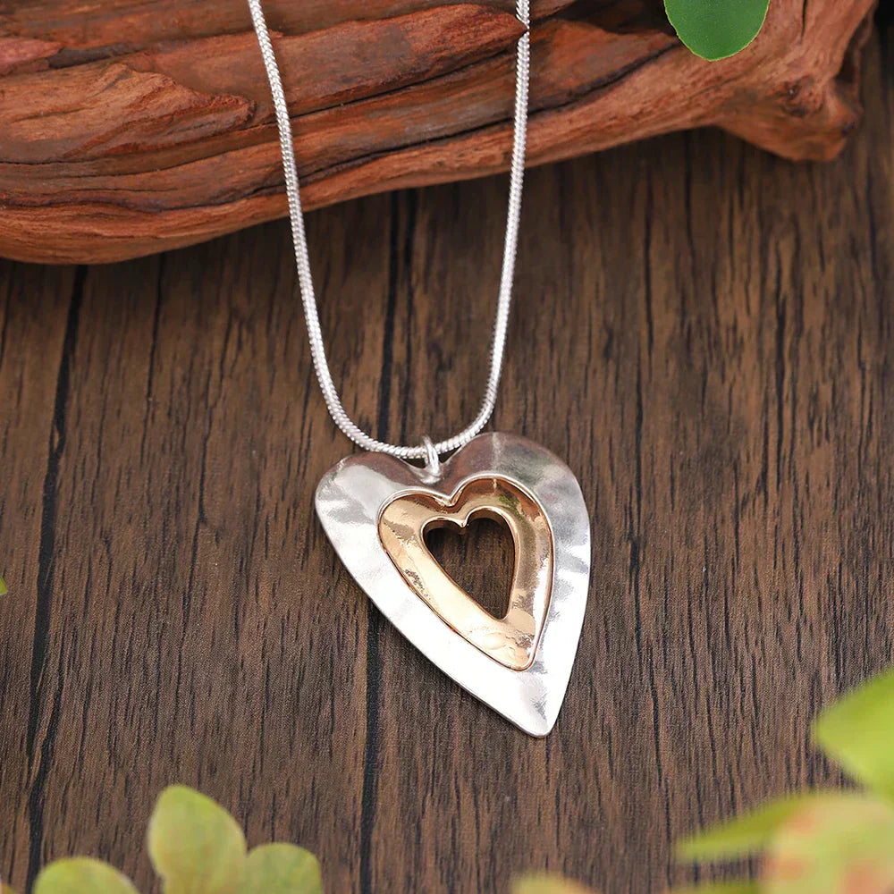 Collier Cœur Vintage Argenté et Doré