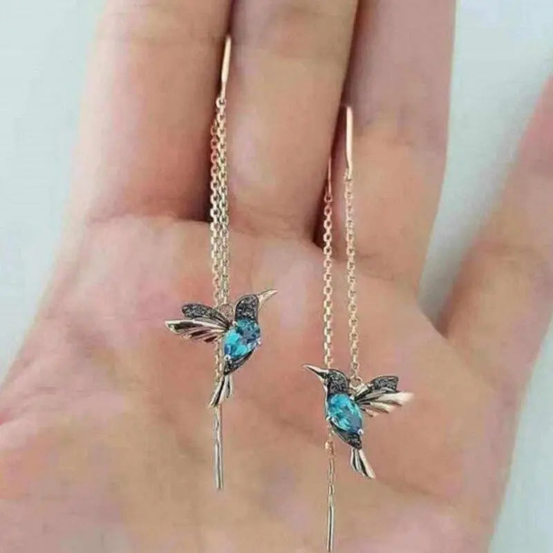 Boucles d'Oreilles Fil Colibri Doré avec Cristaux