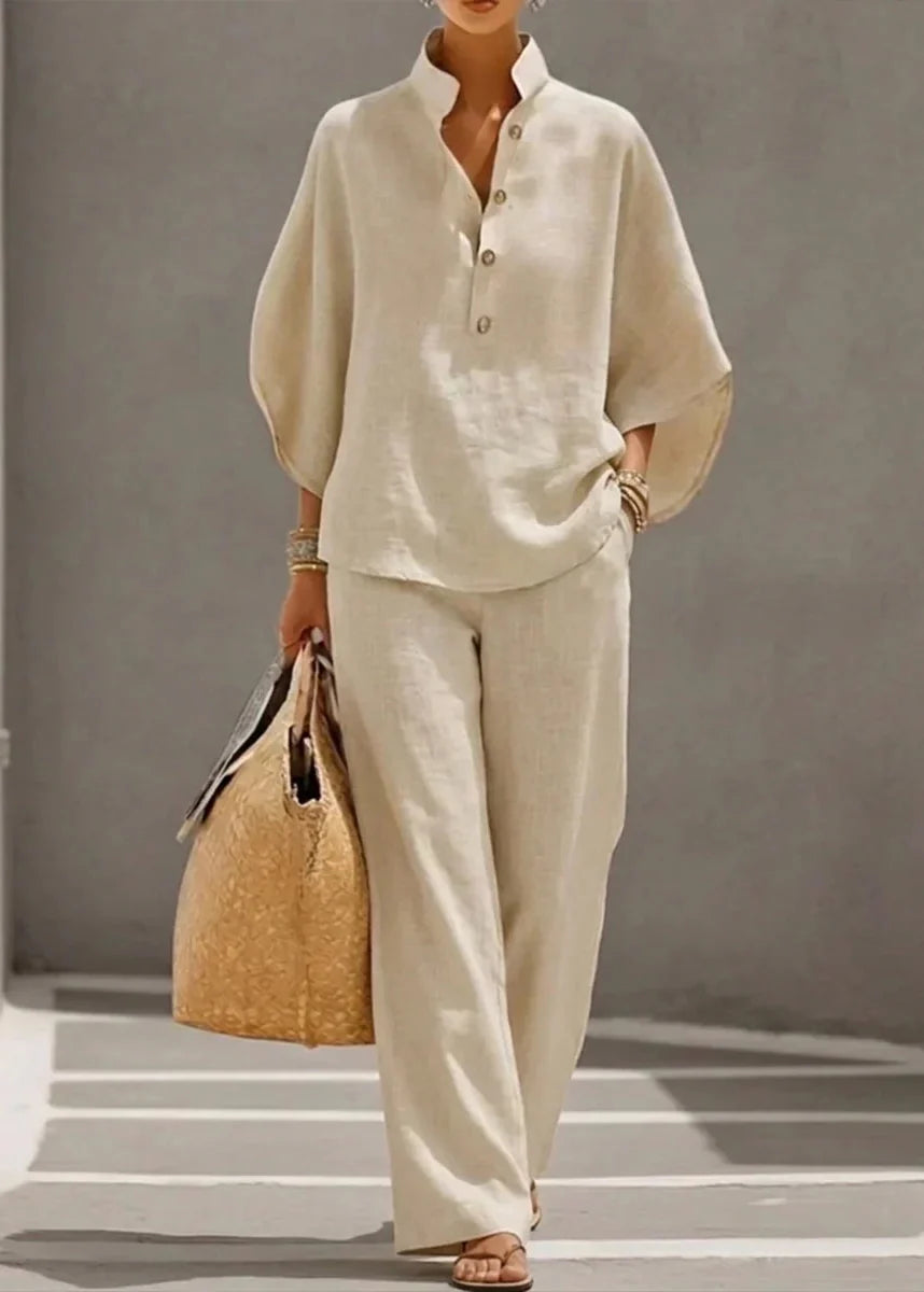 Maribel | Ensemble en lin à manches chauve-souris et pantalon large