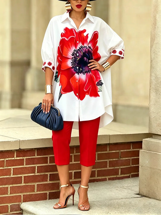 Bianca · Ensemble deux pièces floral femme avec haut oversize et pantalon court