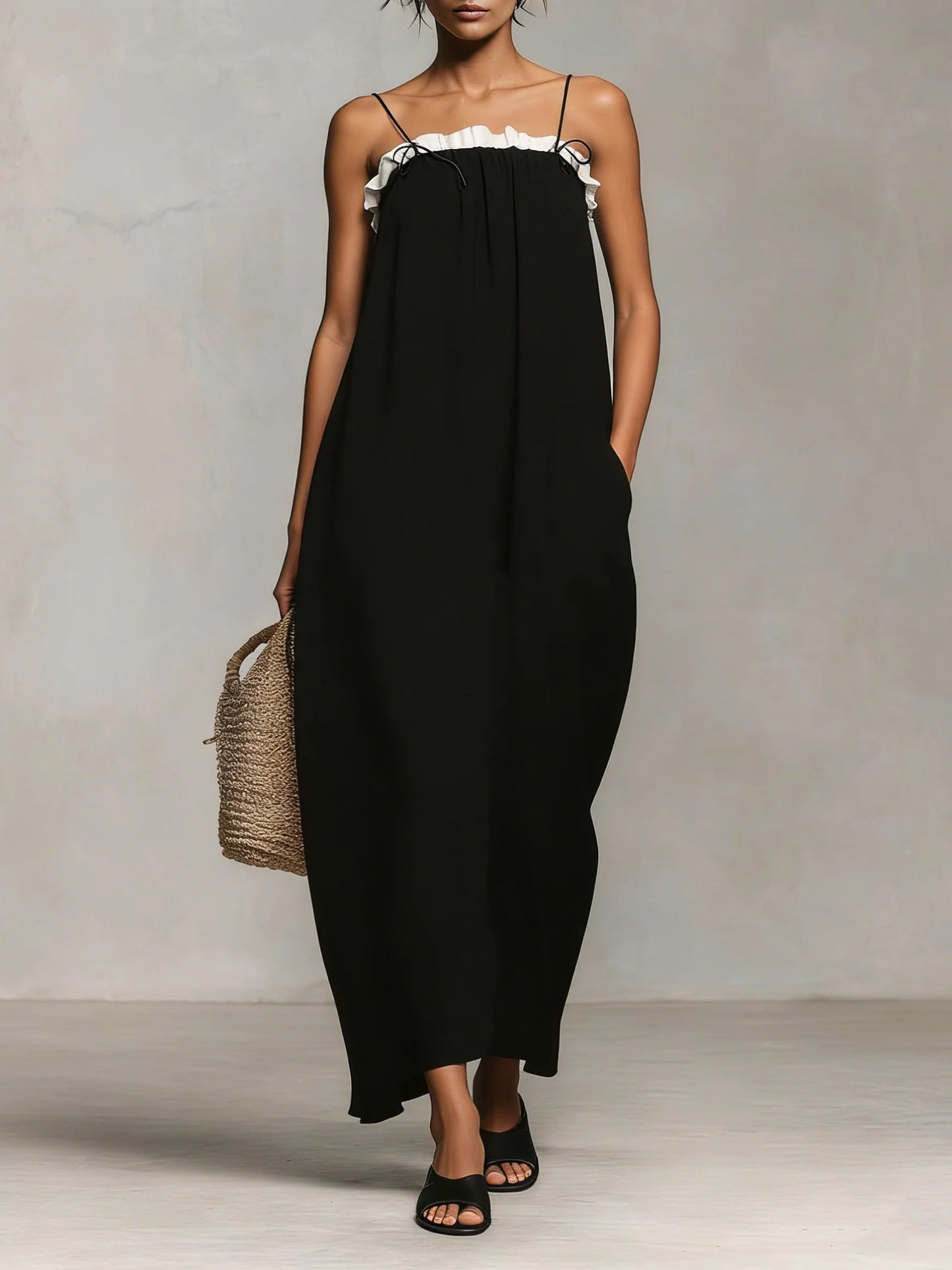 Mirelle | Robe maxi à blocs de couleurs et fines bretelles