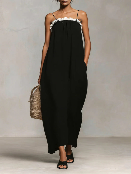 Mirelle | Robe maxi à blocs de couleurs et fines bretelles