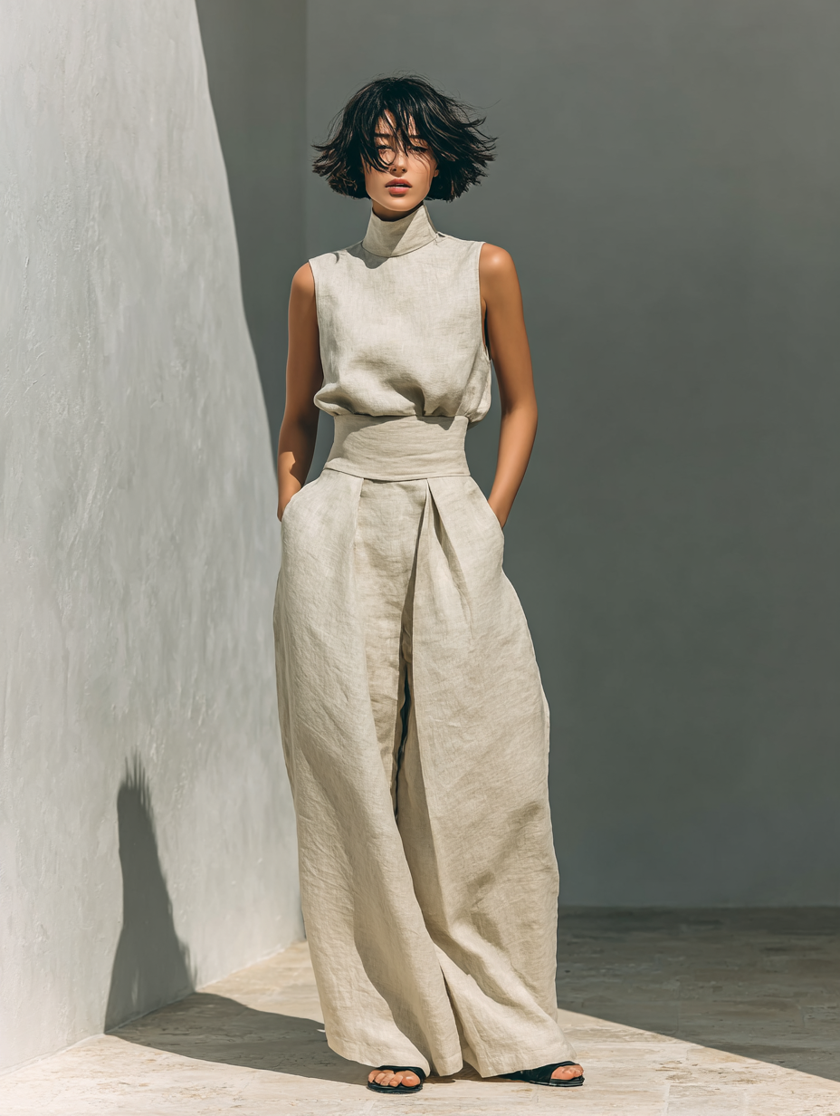 Maria | Ensemble Complet Top à Bretelles et Pantalon Large en Coton et Lin