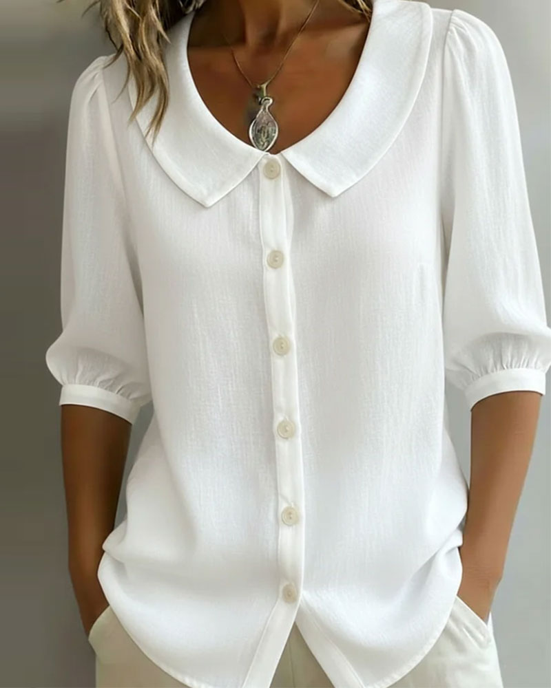 Alessia | Chemise en Coton à Manches Mi-Longues Col Claudine