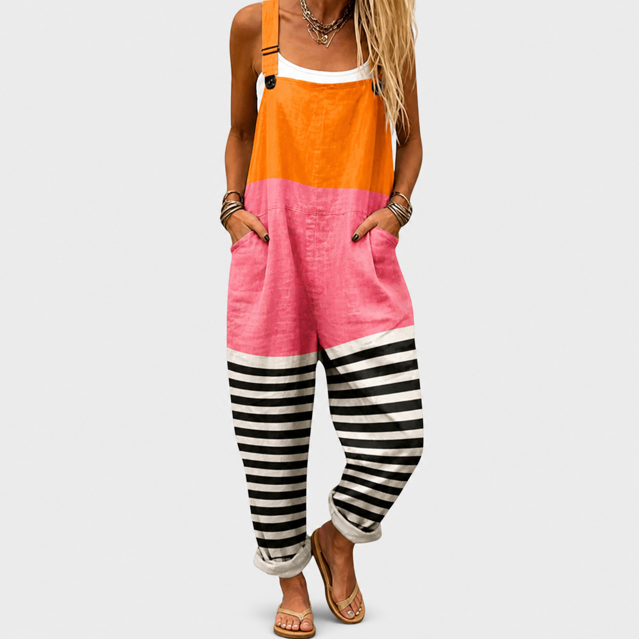 Salopette Blocs Vibrants Orange et Rose