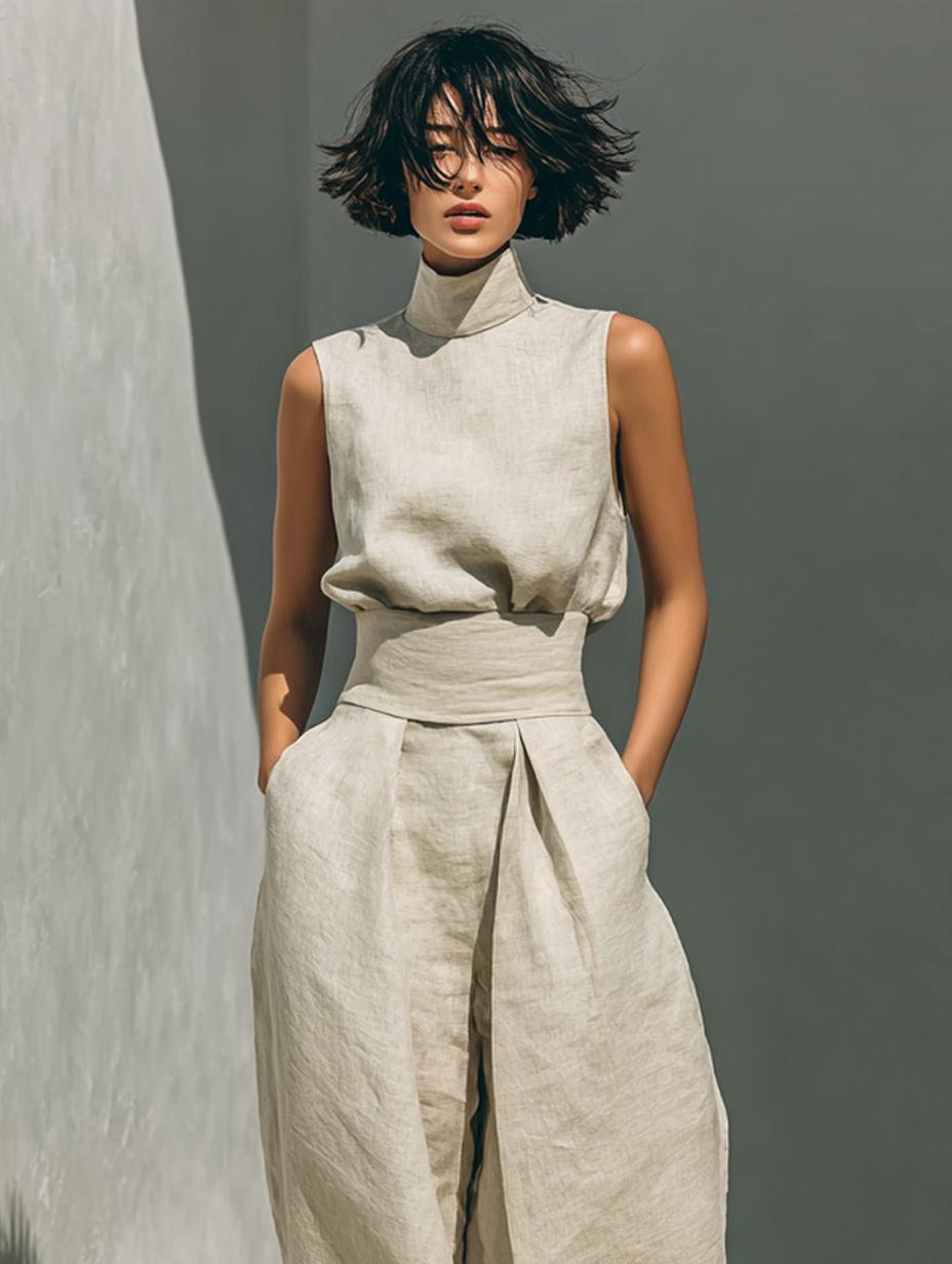 Maria | Ensemble Complet Top à Bretelles et Pantalon Large en Coton et Lin