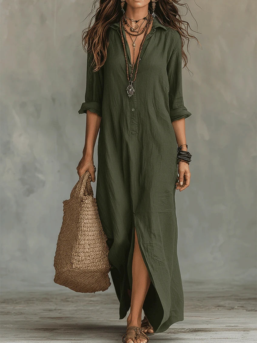 Soline | Robe Maxi Noire Longue à Boutons