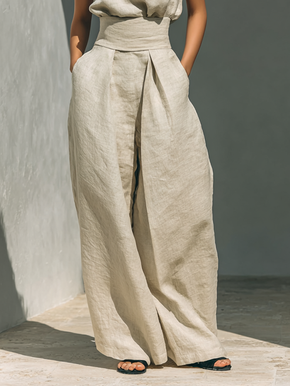 Maria | Ensemble Complet Top à Bretelles et Pantalon Large en Coton et Lin