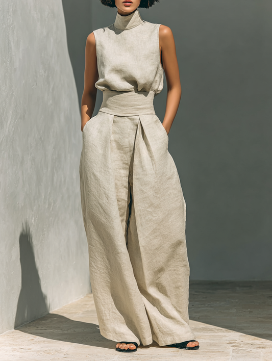 Maria | Ensemble Complet Top à Bretelles et Pantalon Large en Coton et Lin