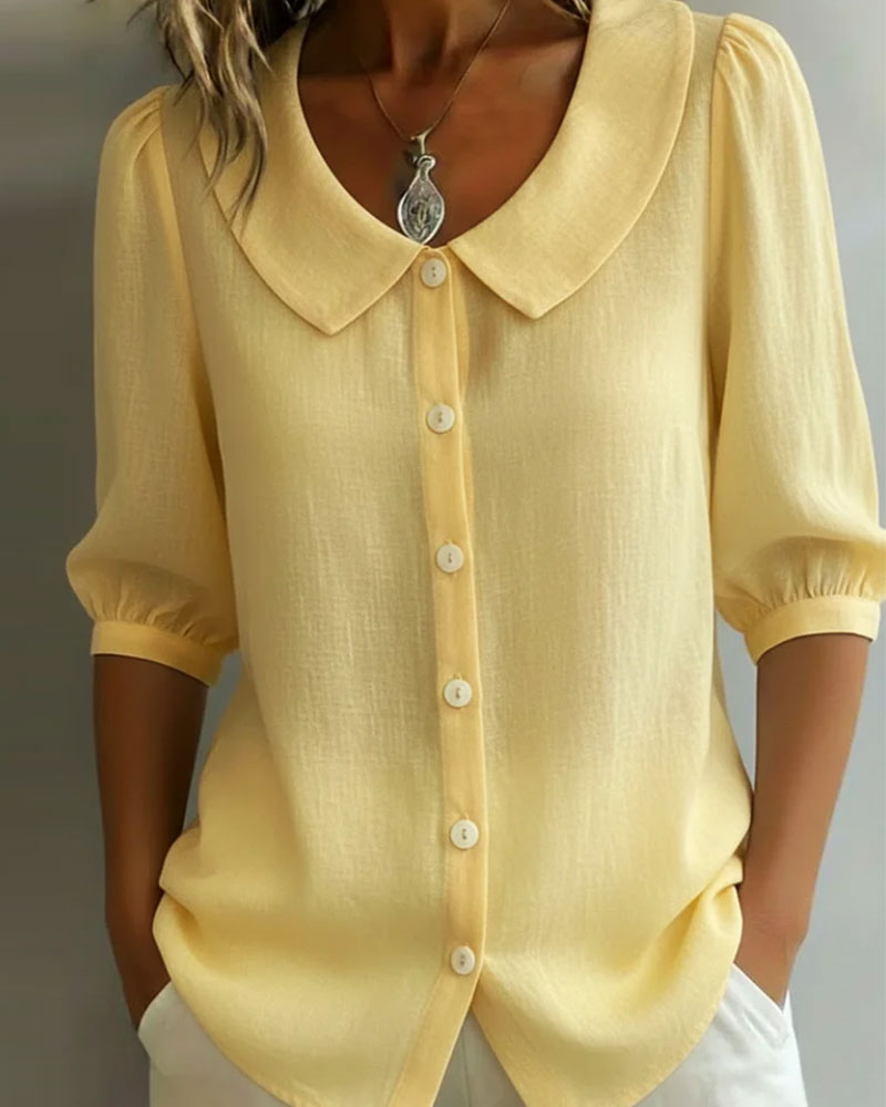 Alessia | Chemise en Coton à Manches Mi-Longues Col Claudine