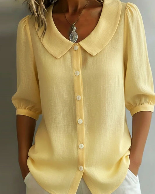 Alessia | Chemise en Coton à Manches Mi-Longues Col Claudine