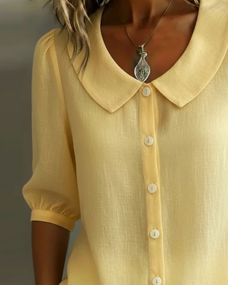 Alessia | Chemise en Coton à Manches Mi-Longues Col Claudine