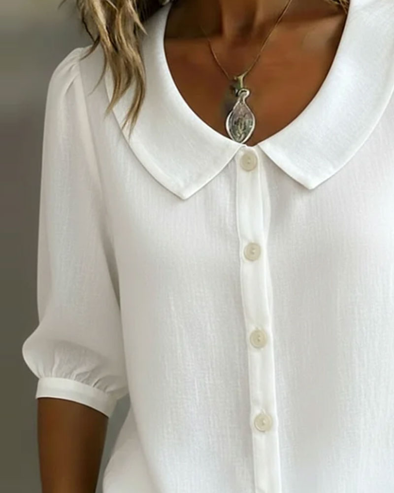 Alessia | Chemise en Coton à Manches Mi-Longues Col Claudine