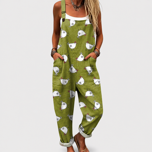 Salopette Poules Blanches Vert Olive
