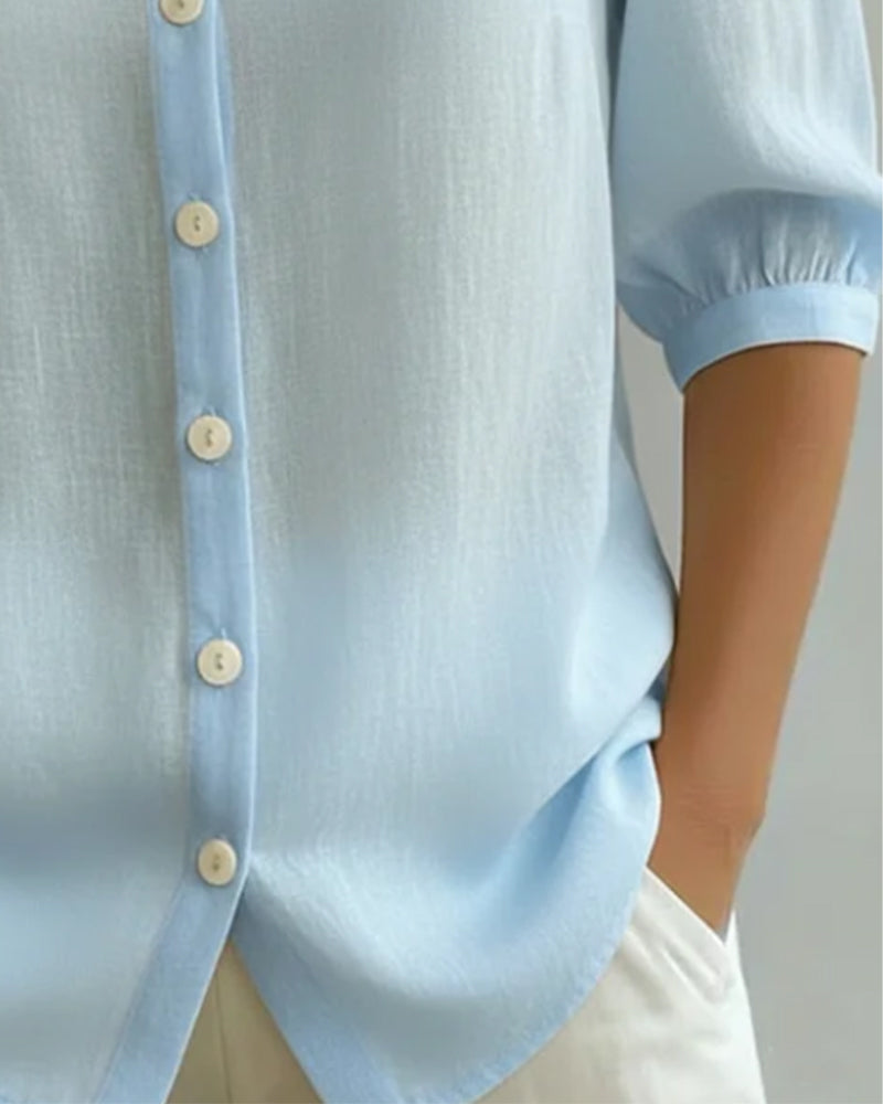 Alessia | Chemise en Coton à Manches Mi-Longues Col Claudine