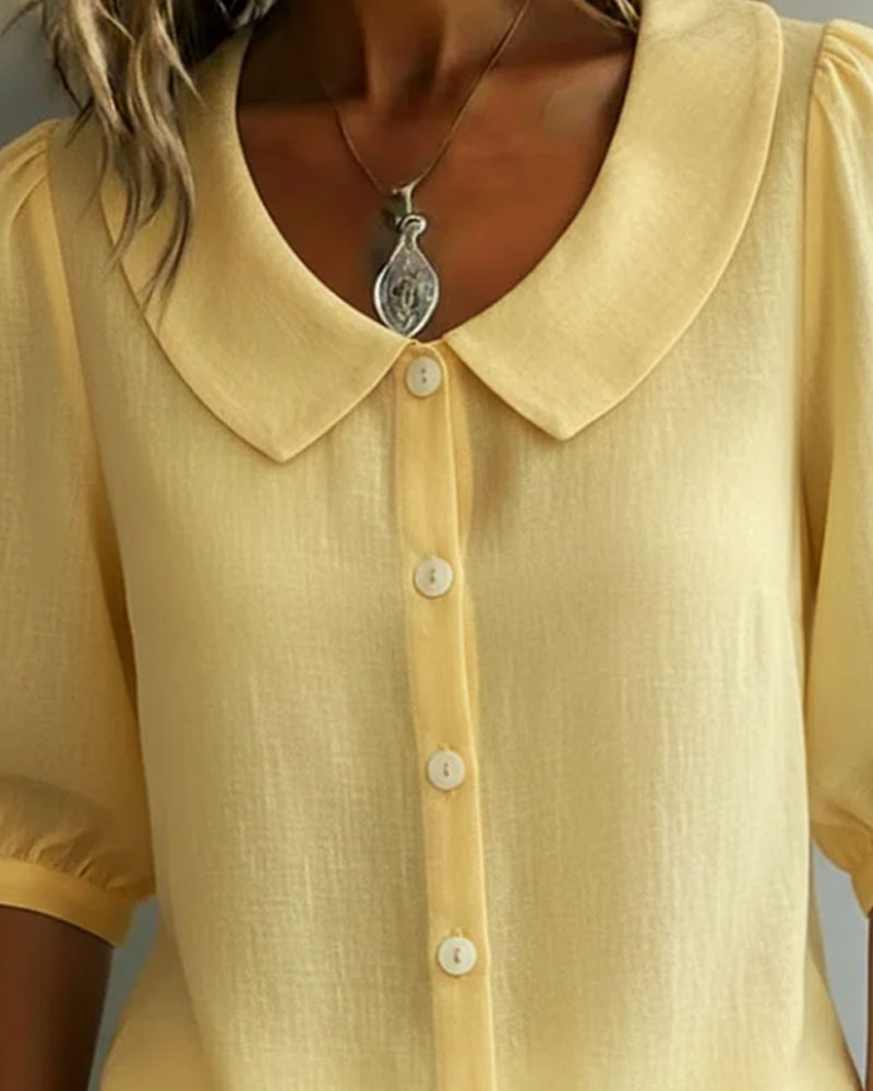 Alessia | Chemise en Coton à Manches Mi-Longues Col Claudine