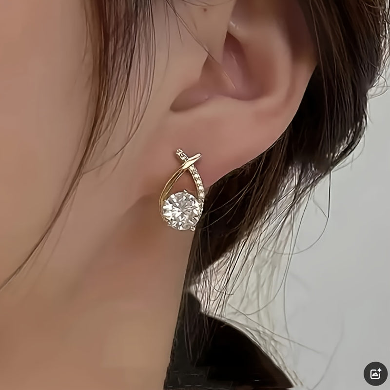 Boucles d'Oreilles avec Croix Dorée et Zircone