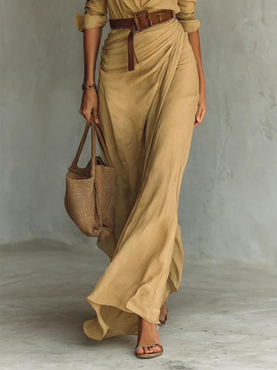 Camille | Robe Maxi à Revers et Ceinture Taille