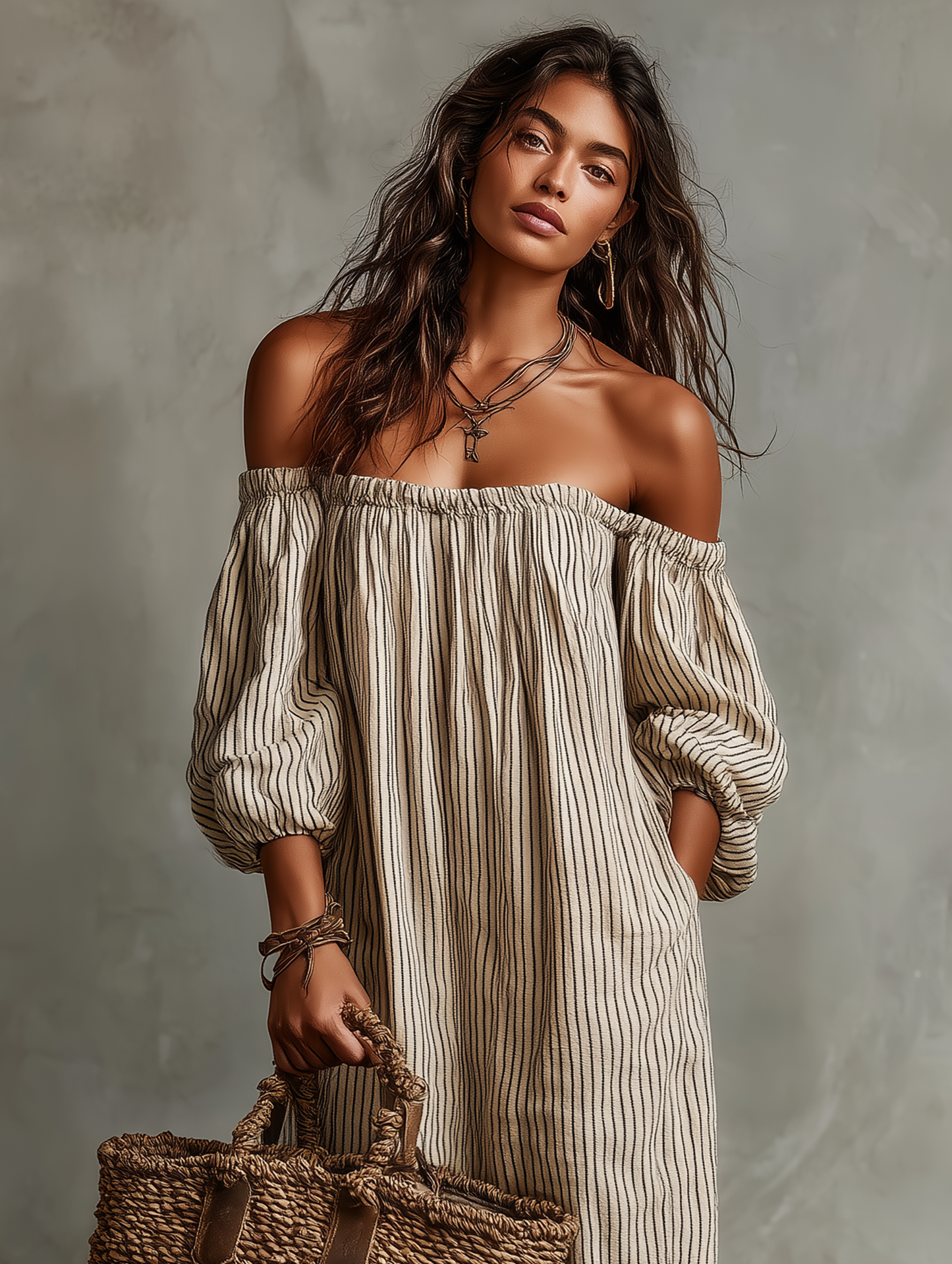 Carmen | Robe Longue en Coton et Lin Épaules Dénudées