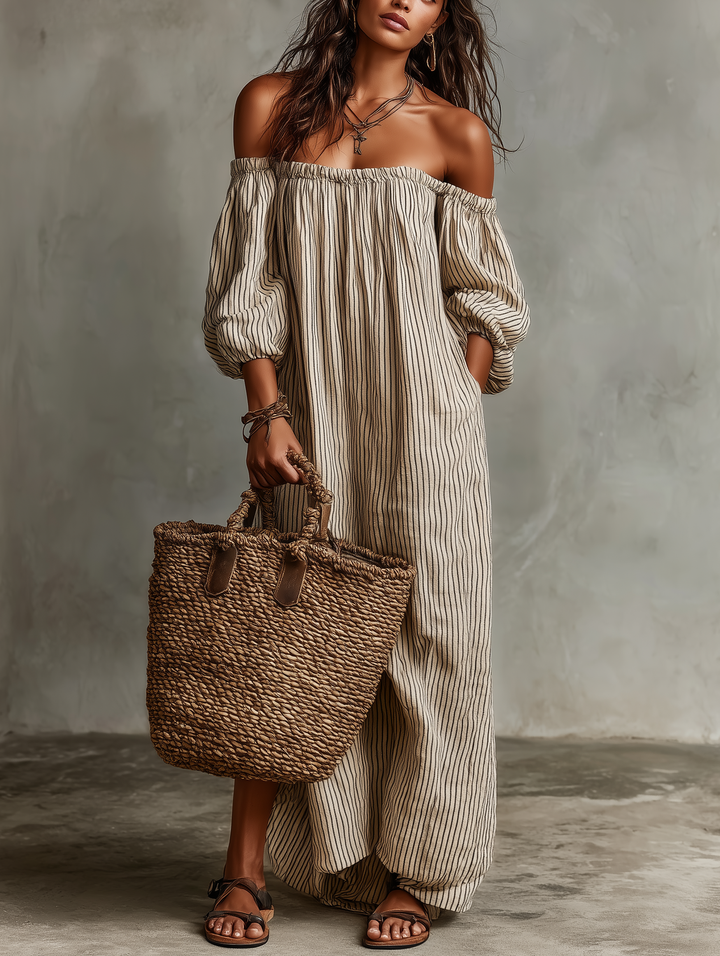 Carmen | Robe Longue en Coton et Lin Épaules Dénudées