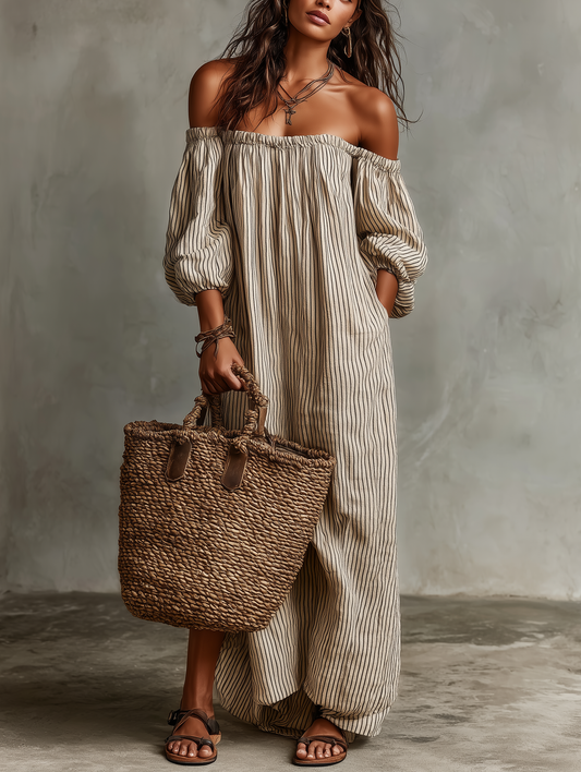 Carmen | Robe Longue en Coton et Lin Épaules Dénudées