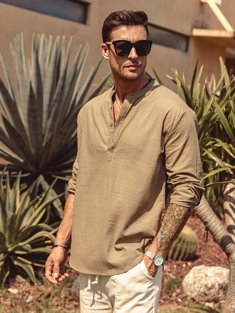 CHEMISE EN COTON ET LIN POUR HOMME