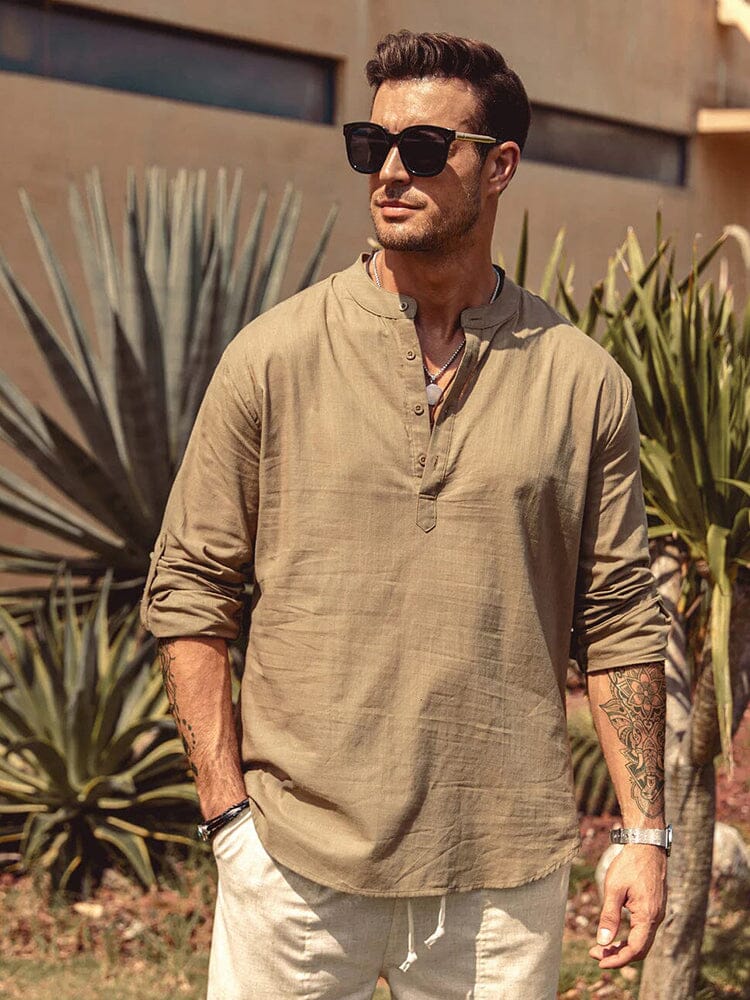 CHEMISE EN COTON ET LIN POUR HOMME