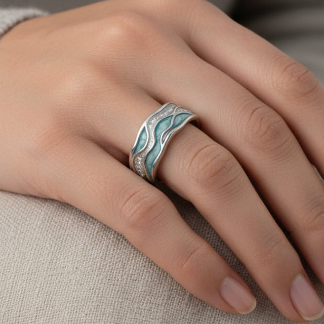 Bague Argentée Vagues de Turquoise