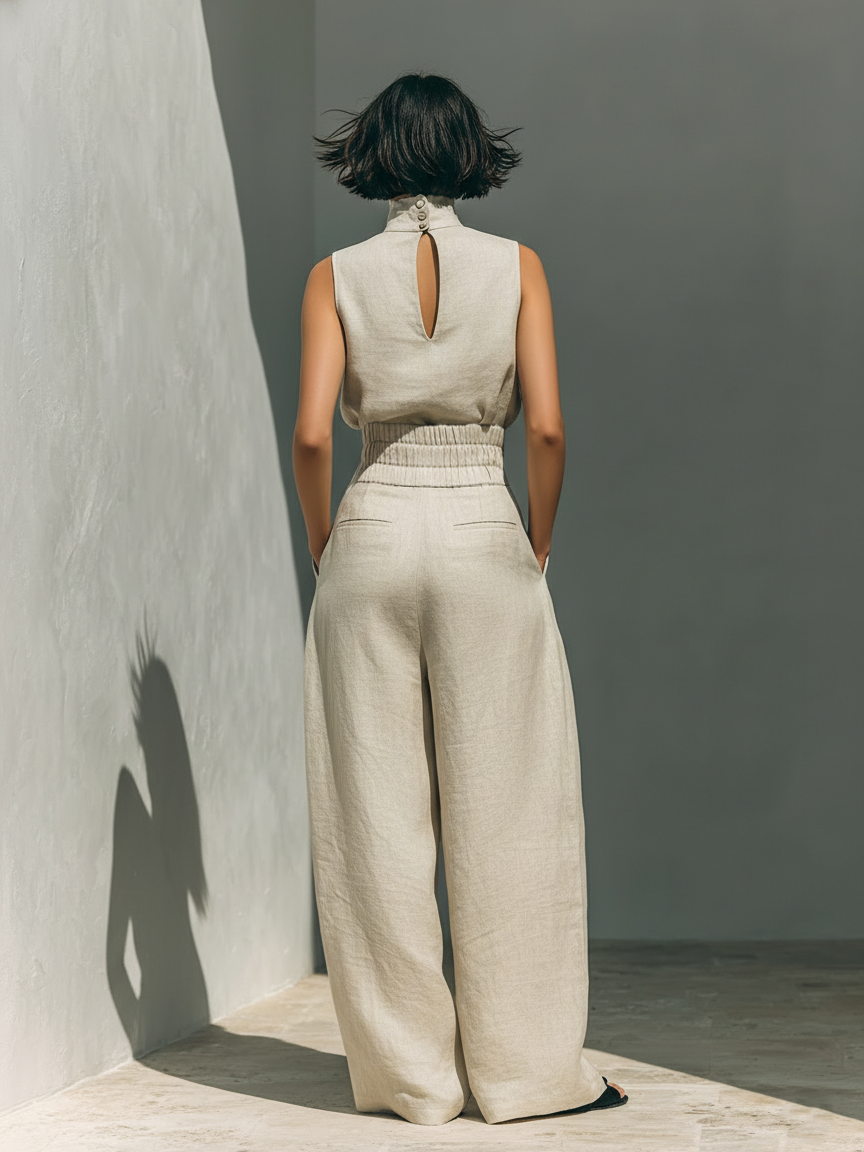 Maria | Ensemble Complet Top à Bretelles et Pantalon Large en Coton et Lin