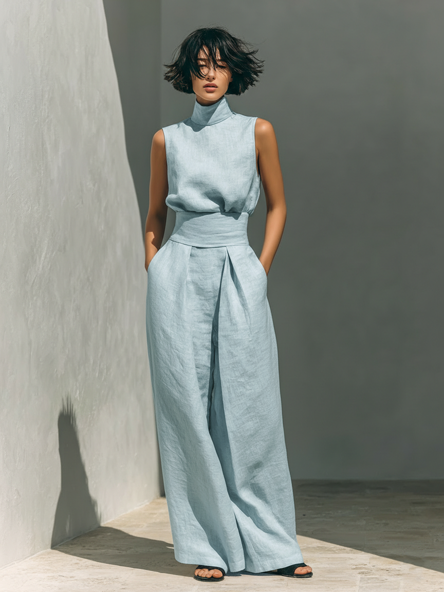 Maria | Ensemble Complet Top à Bretelles et Pantalon Large en Coton et Lin