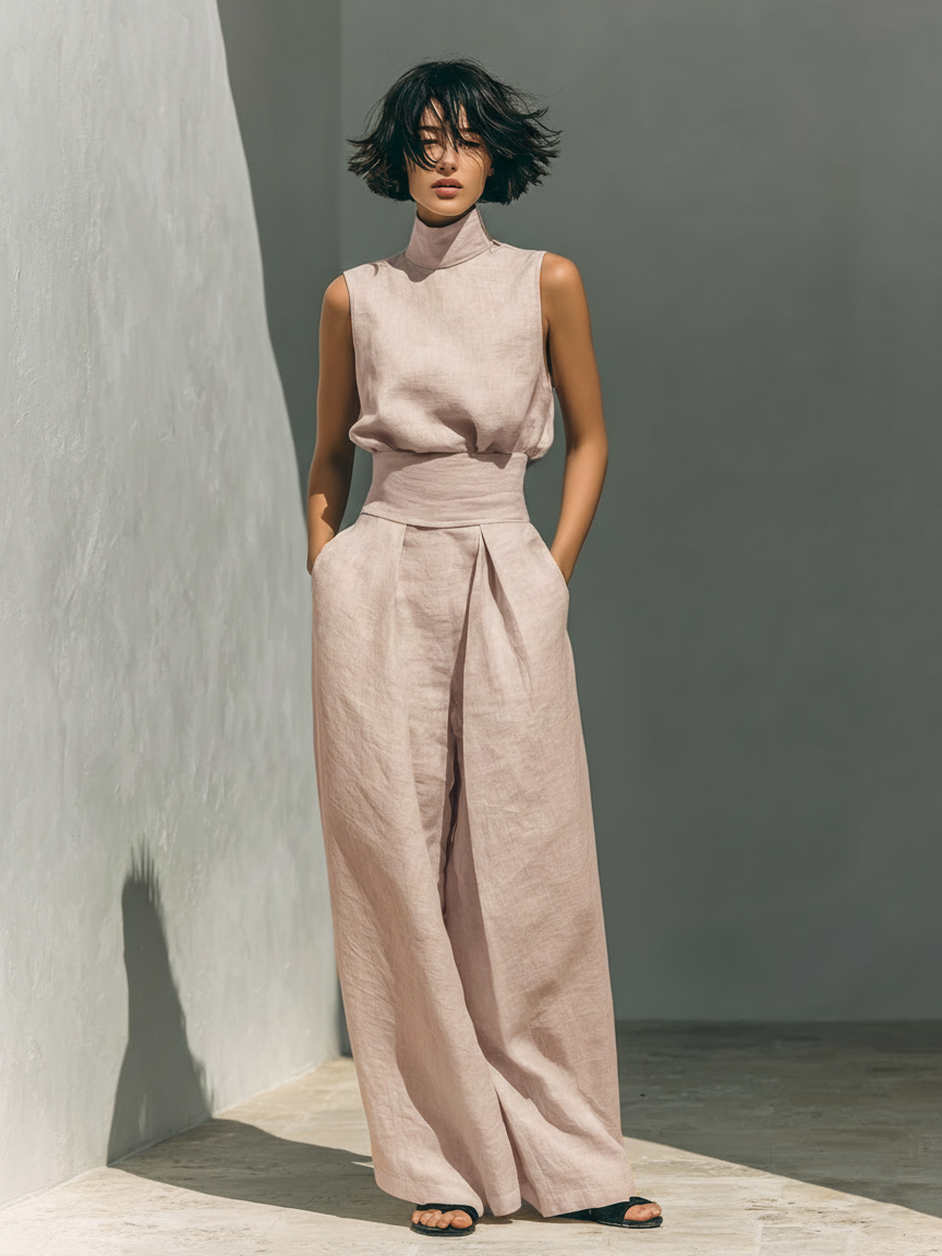 Maria | Ensemble Complet Top à Bretelles et Pantalon Large en Coton et Lin