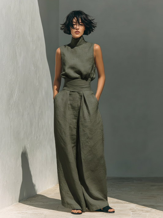 Maria | Ensemble Complet Top à Bretelles et Pantalon Large en Coton et Lin