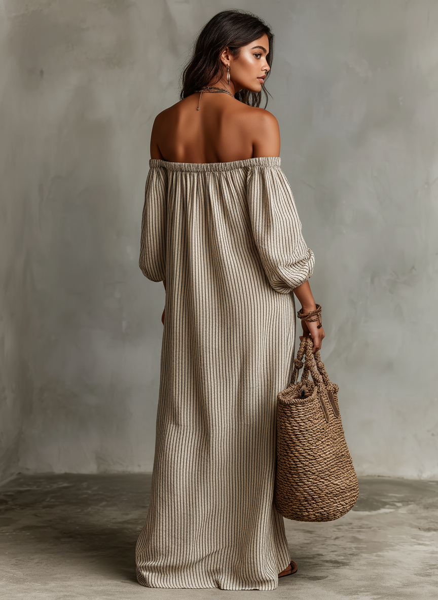 Carmen | Robe Longue en Coton et Lin Épaules Dénudées