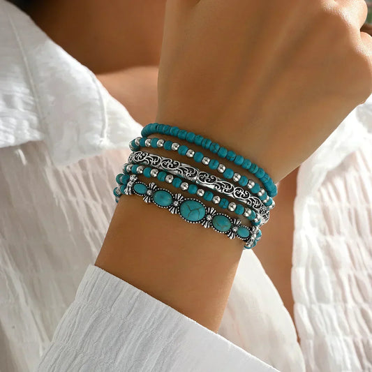 Coffret de bracelets bohèmes avec perles turquoise