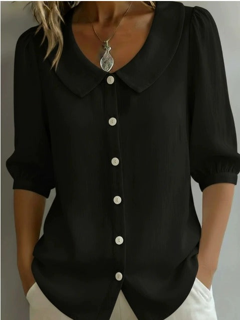 Alessia | Chemise en Coton à Manches Mi-Longues Col Claudine