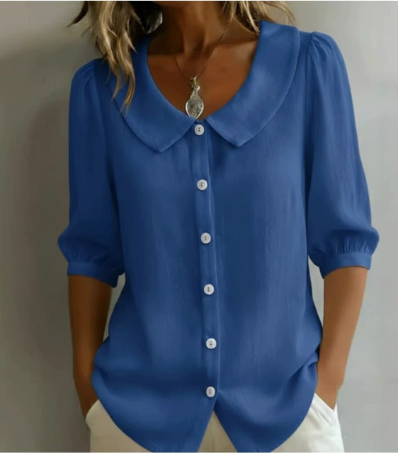 Alessia | Chemise en Coton à Manches Mi-Longues Col Claudine