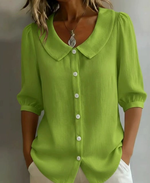 Alessia | Chemise en Coton à Manches Mi-Longues Col Claudine