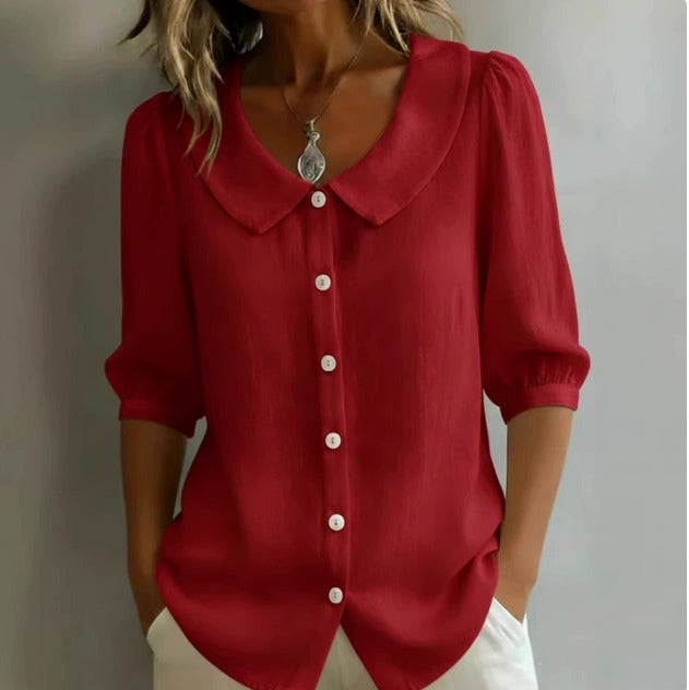 Alessia | Chemise en Coton à Manches Mi-Longues Col Claudine