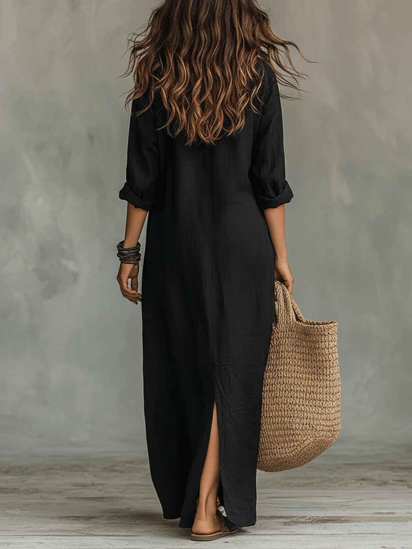 Soline | Robe Maxi Noire Longue à Boutons