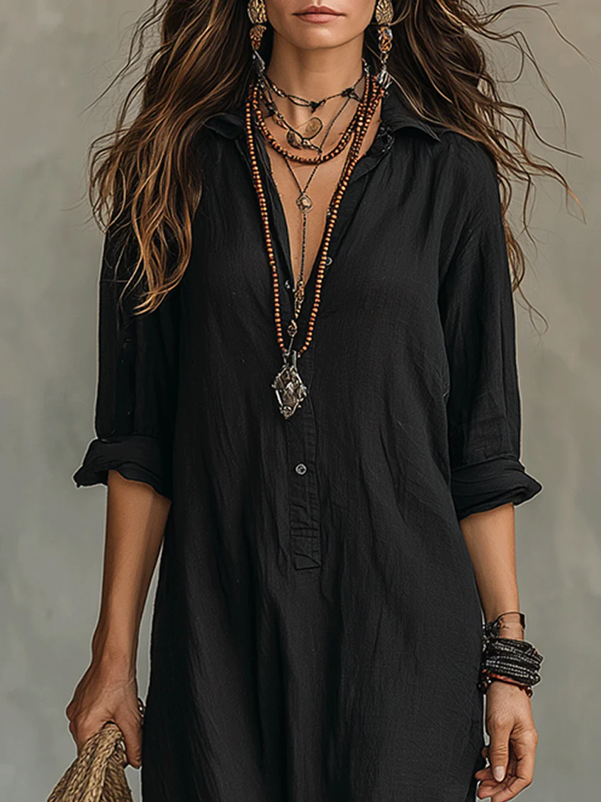 Soline | Robe Maxi Noire Longue à Boutons