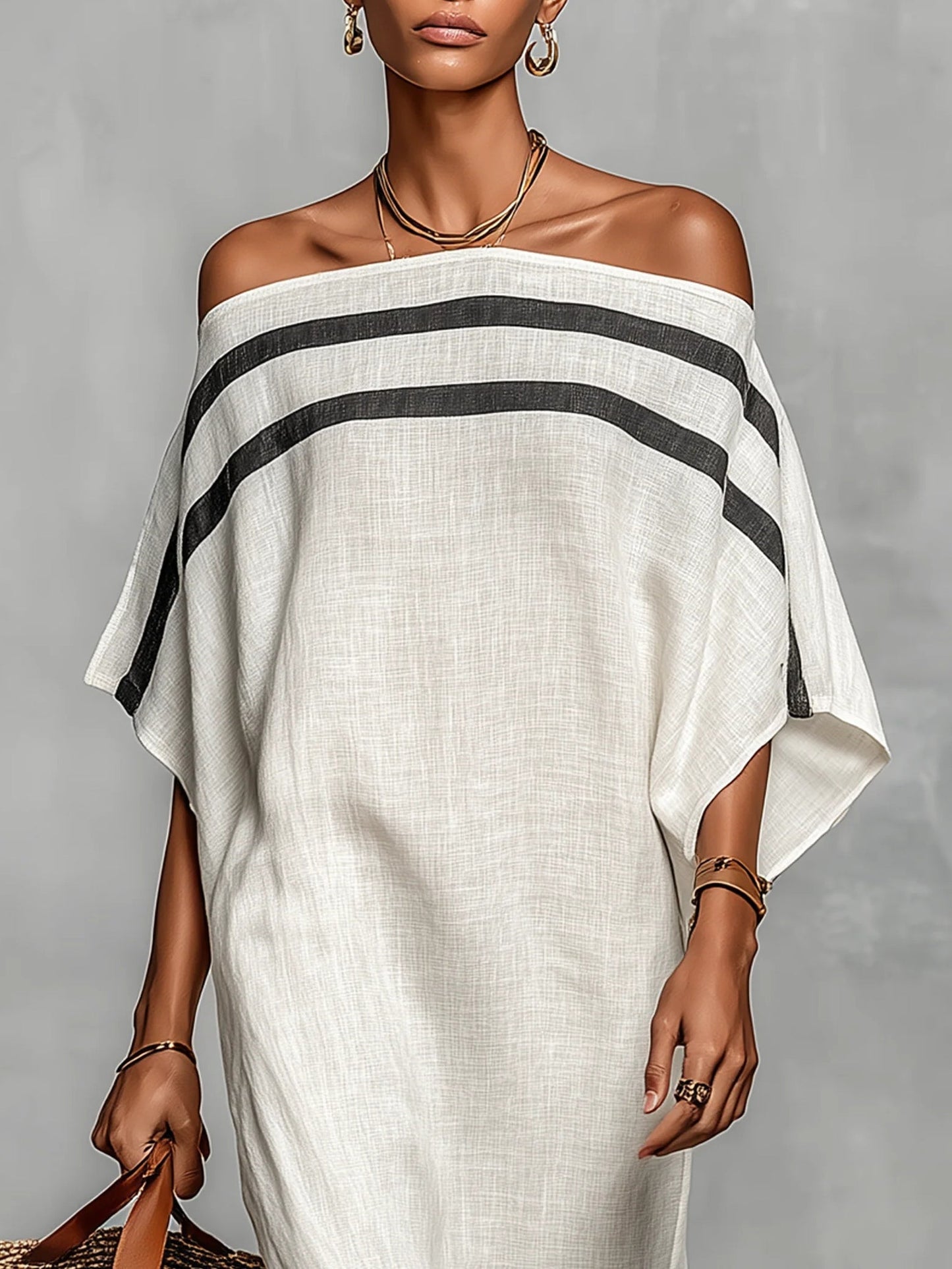 Aveline | Robe Maxi Épaules Dénudées à Manches Chauve-Souris