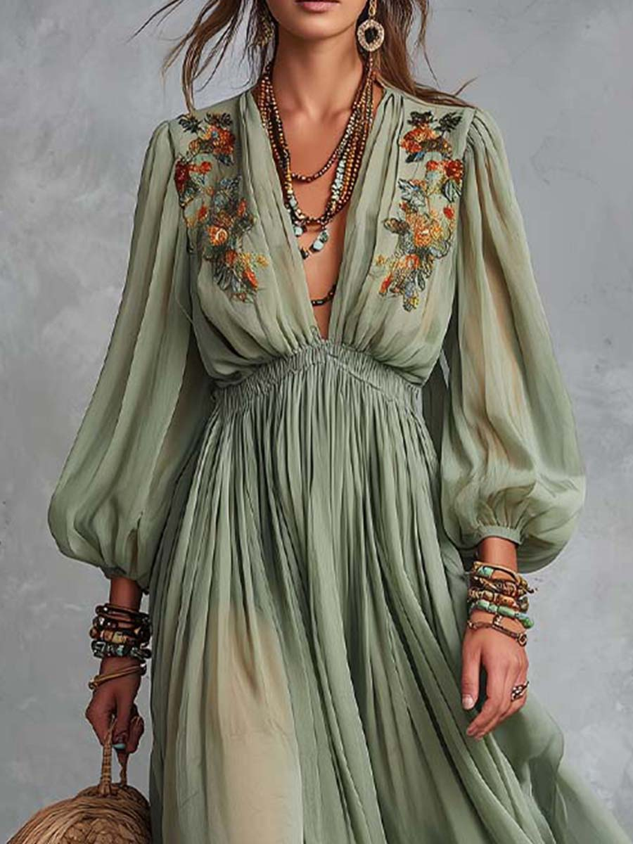 Élodine | Robe Maxi Bohème à Imprimé Floral