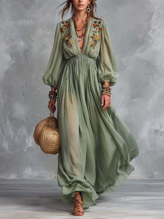 Élodine | Robe Maxi Bohème à Imprimé Floral