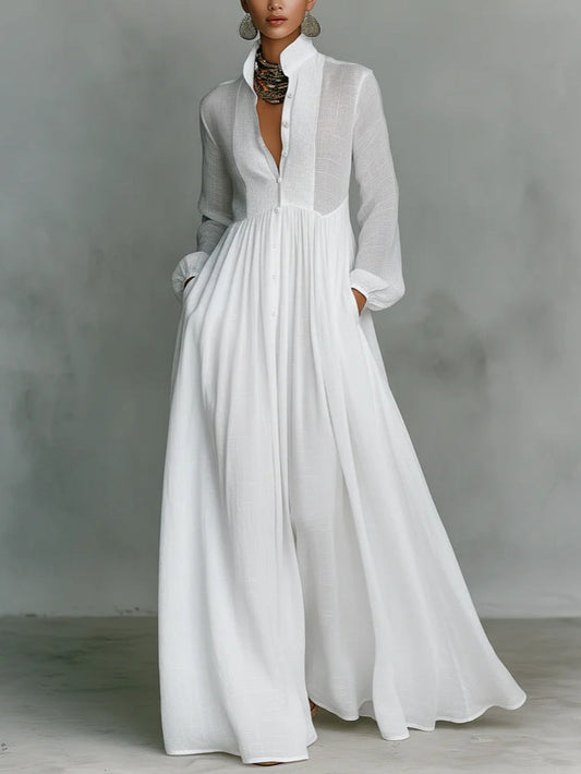 Léonie | Robe Maxi Minimaliste à Col Montant
