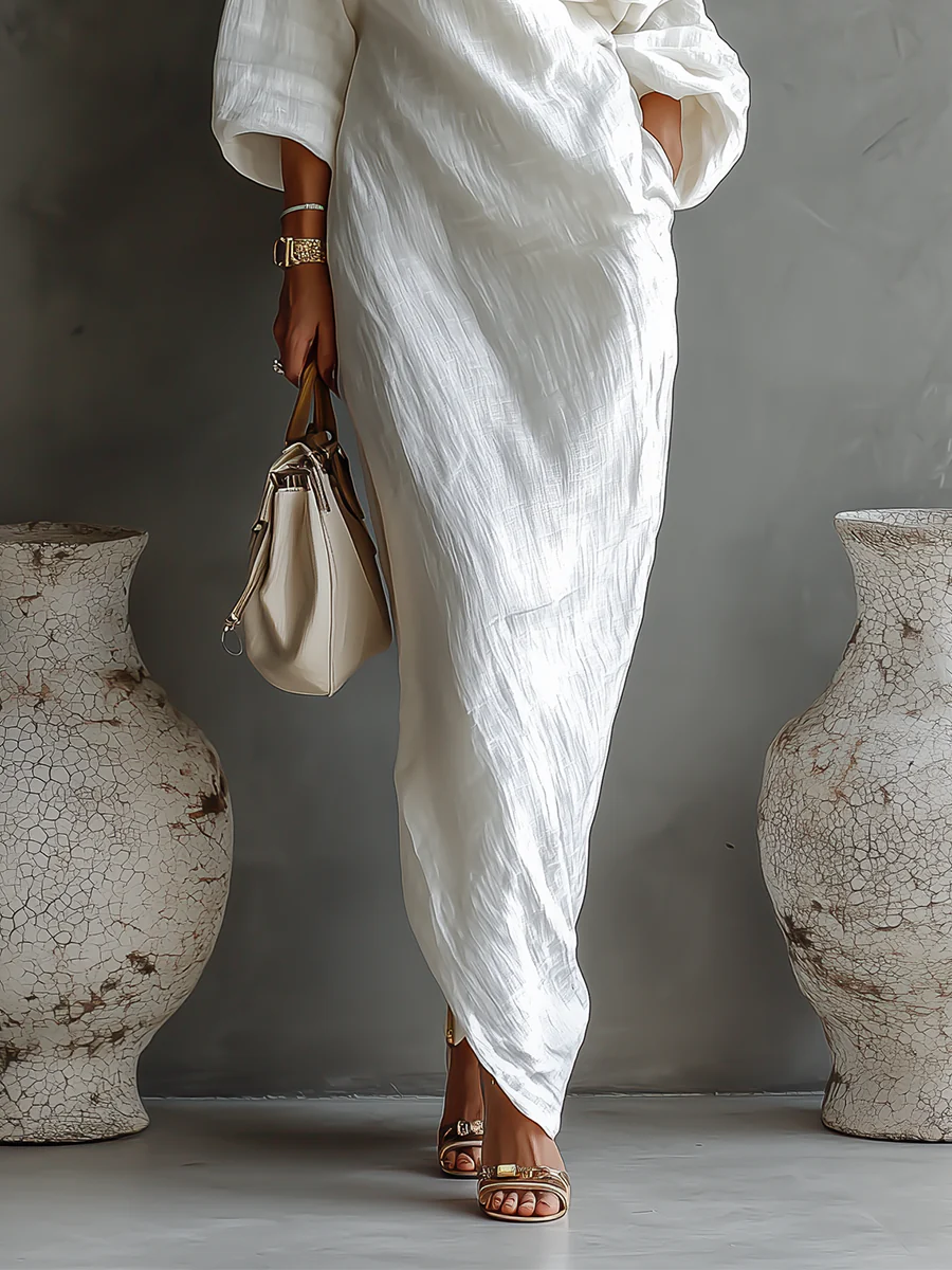 Elise | Élégante Robe Maxi Asymétrique Blanche