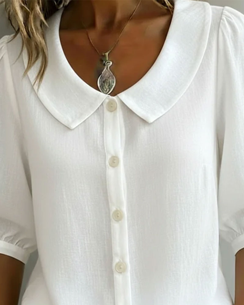 Alessia | Chemise en Coton à Manches Mi-Longues Col Claudine