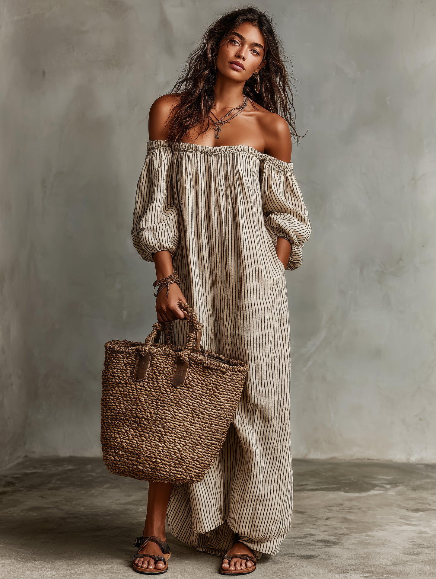 Carmen | Robe Longue en Coton et Lin Épaules Dénudées