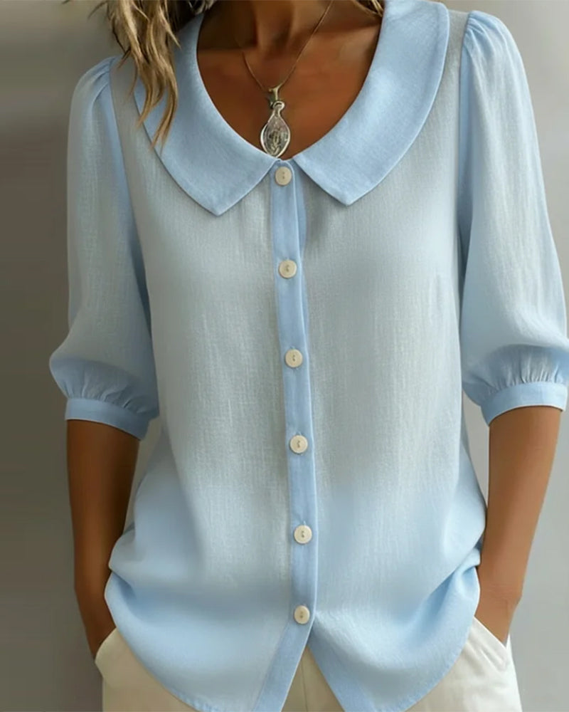 Alessia | Chemise en Coton à Manches Mi-Longues Col Claudine